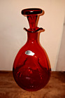 Vintage Blenko #49 Red Ambrenia Pinched Glass Decanter Bottle W/ Stopper  9.5