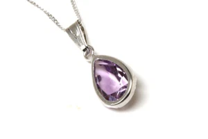 9ct White Gold Amethyst Pendant and Chain Necklace Made in UK Gift Boxed - Picture 1 of 5