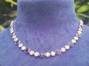 4MM Round Lab Created Sapphire Women's Choker Necklace 14K White Gold Plated 16" - Picture 1 of 4