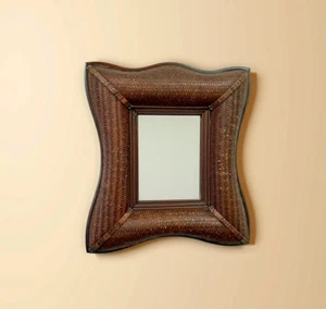 Vintage Rattan Wall Mirror Woven Frame Tiki Bar Tropical Bamboo Boho Decor - Picture 1 of 4