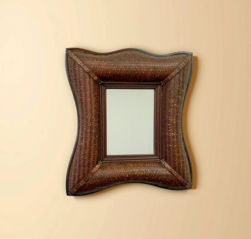 Vintage Rattan Wall Mirror Woven Frame Tiki Bar Tropical Bamboo Boho Decor - Image 1 of 4