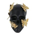 Skull Statue with Glod Butterfly,Halloween Decoration Home Decor Black
