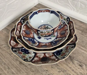 Set of Old Imari Somenkin Flower Basket Pattern Tableware Meiji Period Japan 4pc - Picture 1 of 11