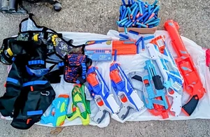 Toy Lot of NERF, Buzz Bee Air Tek 6, Adventure Force Water Strike - Picture 1 of 5