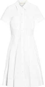 MICHAEL Kors White Pleated Shirt Midi dress Cotton Poplin Designer Us 4 Au 8 S - Picture 1 of 6