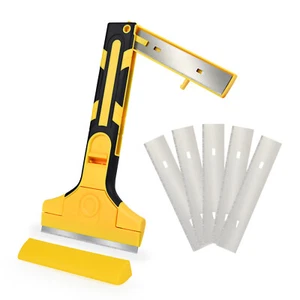 Razor Blade Scraper w/ 5 Carbon Steel Razor Paint Scraper Floor Adhesive Remover - Picture 1 of 13