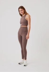 Björn Borg Studio Seamless High Waist Rib Tights Sparrow Taupe Brown Size S/6 - Picture 1 of 8