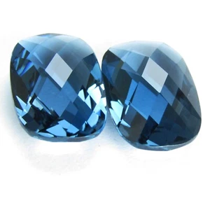 25.15Cts Natural Amazing London Blue Topaz Cushion Double Side Checker Cut Pair - Picture 1 of 7