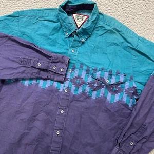 Cowboys Turtle Shirt Mens L Blue Southwestern Brushpopper Western Aztec Tribal - Picture 1 of 8