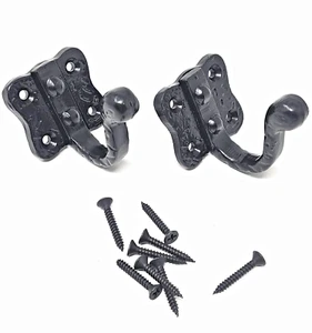 Pack of 2 Tudor Coat Hooks Black Wrought Iron Hammered Effect Includes Screws - Picture 1 of 5