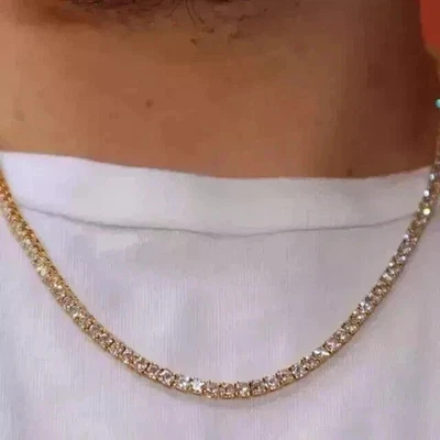 10CT Round Cut Lab Created Diamond Tennis Men's Necklace 14K Yellow Gold Finish - Image 1 of 3