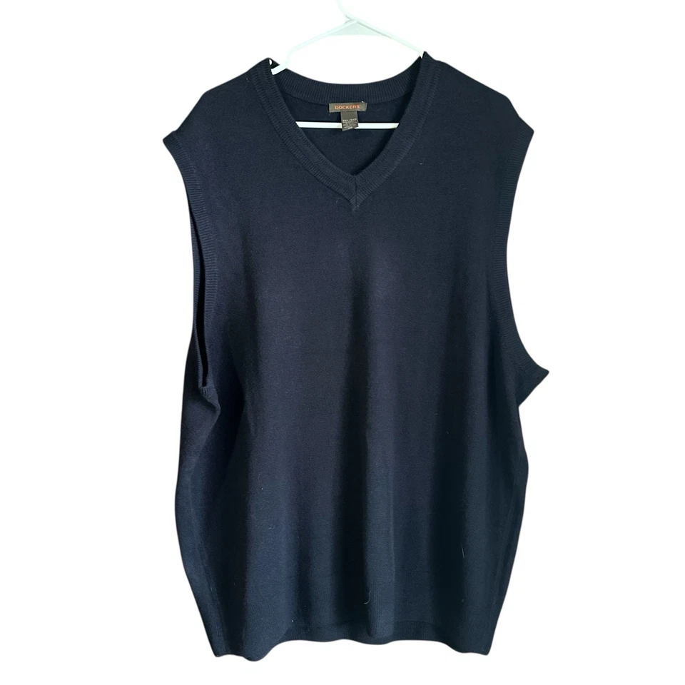 Chaleco Suéter Dockers Para Hombres 3XL 100% Acrílico Cuello en V Sin Mangas Tejido Azul Marino Foto 1 de 3