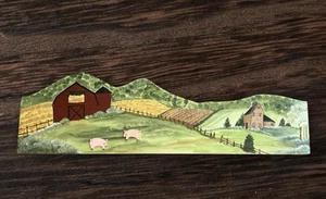 VTG Hand Painted Wall Plaque Art Barn Pasture Pigs scene on Wood Folk Art 24” - Picture 1 of 6