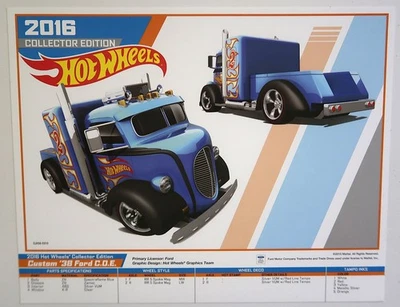 FORD C.O.E. 38 PERSONALIZADO AZUL HOT WHEELS Póster edición coleccionista 2016 8,5 x 10,75 Foto 1 de 3