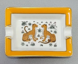 Hermes Paris Ashtray mini Tray Porcelain Leopard yellow Gold used from japan - Picture 1 of 6