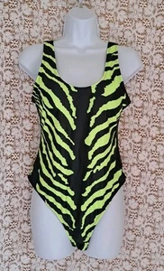 One Piece Bathing Suit Lg. Neon Green Zebra Print Resortwear Beach Poolside NWT - Picture 1 of 8