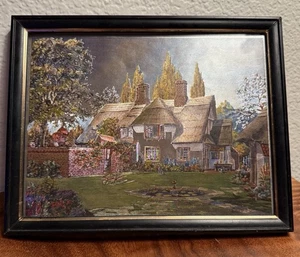 Vintage Dufex Foliendruck 9x7 englische Cottage Szene F.J. Warren England gerahmt - Bild 1 von 9