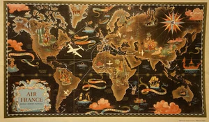 Air France, réseau aérien mondial , Lucien Boucher, lithographie originale, 1948 - Imagen 1 de 1
