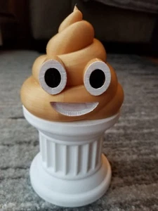 Poop Emoji Trophy - Poop Emoji - Gold Poop, White Pillar - 3D Printed - Znet3D - Picture 1 of 6