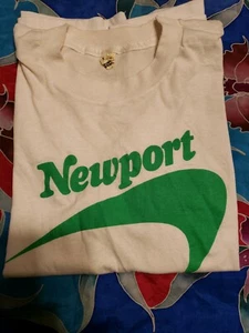 Vtg Rare Screen Stars 80s White Green Newport Cigarette Tee Shirt  - Picture 1 of 9