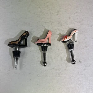LOT OF 3 WINE STOPPERS, 2 HIGH HEEL leopard print, red Polka Dots Pink - Picture 1 of 7