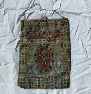 EDWARDIAN FLAPPER vintage 1910s 20s BEADED Mini HANDBAG PURSE w/Silver Frame - Picture 1 of 7