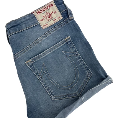 TRUE RELIGION Womens 30 Maisie Medium-Wash High-Rise Cut-Off/Raw Hem Jean Shorts - Image 1 of 4