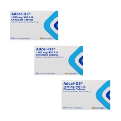 PROSTRAKAN 168 Adcal D3 1500mg/400 IU (3 x 56) Chewable Fruity Tablets Calcium + Vitamin D