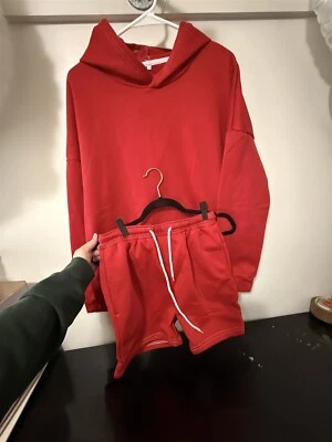 Hooded Sweatshirt and Shorts Set Red With White Hoodie Practice Warm Ups S,M,L - Image 1 of 4