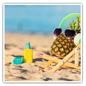 2 x Square Stickers 7.5 cm - Pineapple Sunbathing Girl Beach Cool Gift #12313 - Afbeelding 1 van 9