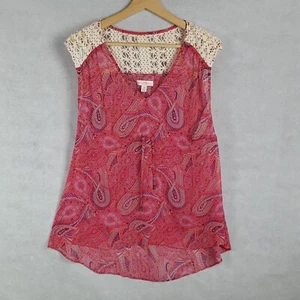 RIPCURL Dreamweaver Pink Paisley Shirt with Crochet detail High-Low Hem Size 8 - Picture 1 of 14