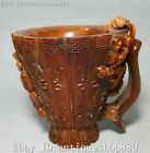 Marked Natural Ox Horn Carving Pixiu Beast Dynasty Cup Calix Tumbler Cups Mug