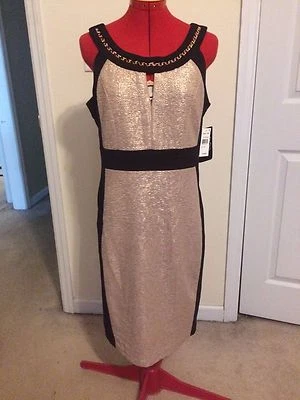 Jax Chain Detail Neck Line Metallic Knit Sheath - Size 10 - NWT - Image 1 of 4