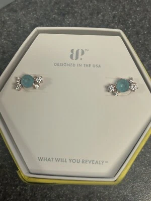 Bomb Party Stud Earrings Aqua Blue Quartz Rose Gold ￼she’s A Delight - Image 1 of 2