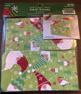NEW! 10 Christmas Party Treat Gift Boxes Holiday Decor Snow Santa Gnomes 3x3x2 - Image 1 of 2