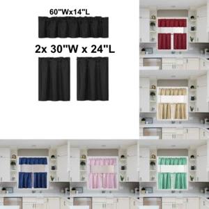 COMPLETE SET LINED BLACKOUT WINDOW KITCHEN CURTAIN SOLID TREATMENT 24" LENGTH K4 - Picture 1 of 29