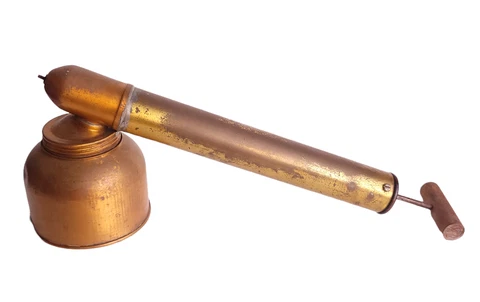 Vintage Hand Held Brass Or Copper Bug Insect Sprayer With Wood Handle Cover