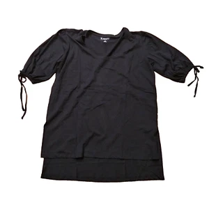 NEW Roaman's Womens Size 14/16M Scoop Neck 3/4 Tie Sleeve Tunic Shirt Black - Picture 1 of 6