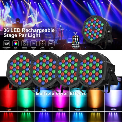 4PCS Wireless Rechargeable Battery Par Stage Light 36LED RGB DMX DJ Show Remote - Image 1 of 4
