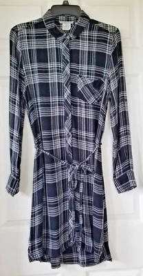 BLL NYC Black Plaid Flannel Shirt Dress Long Sleeve Button Front Women's Size S - Image 1 of 4