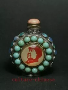 Collection Chinese Tibet Silver Inlay Jewelry Mao Zedong statue Snuff Bottle - Picture 1 of 7