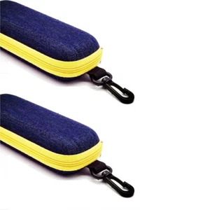 2PC Sunglasses Hard Case Eye Glasses Black Shell Box Protector Zipper With Clip - Picture 1 of 19