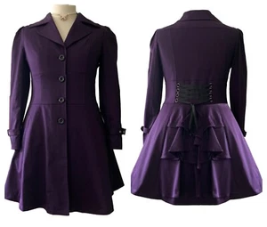 8 10 12 14 16 Lila Viktorianisch Steampunk Reitjacke Mantel Gothic Korsett Back - Bild 1 von 6