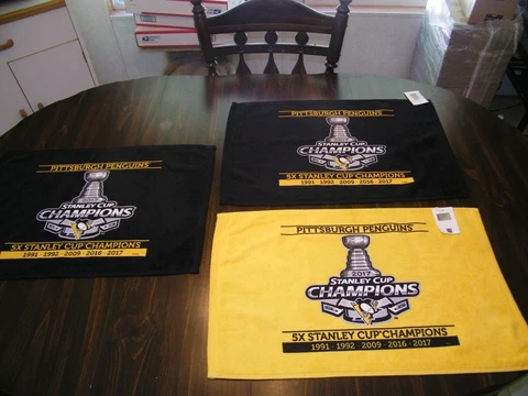 Pittsburgh Penguins 2 BLACK 1 GOLD 5X Stanley Cup Champions Rally Towels 2 sizes Cover