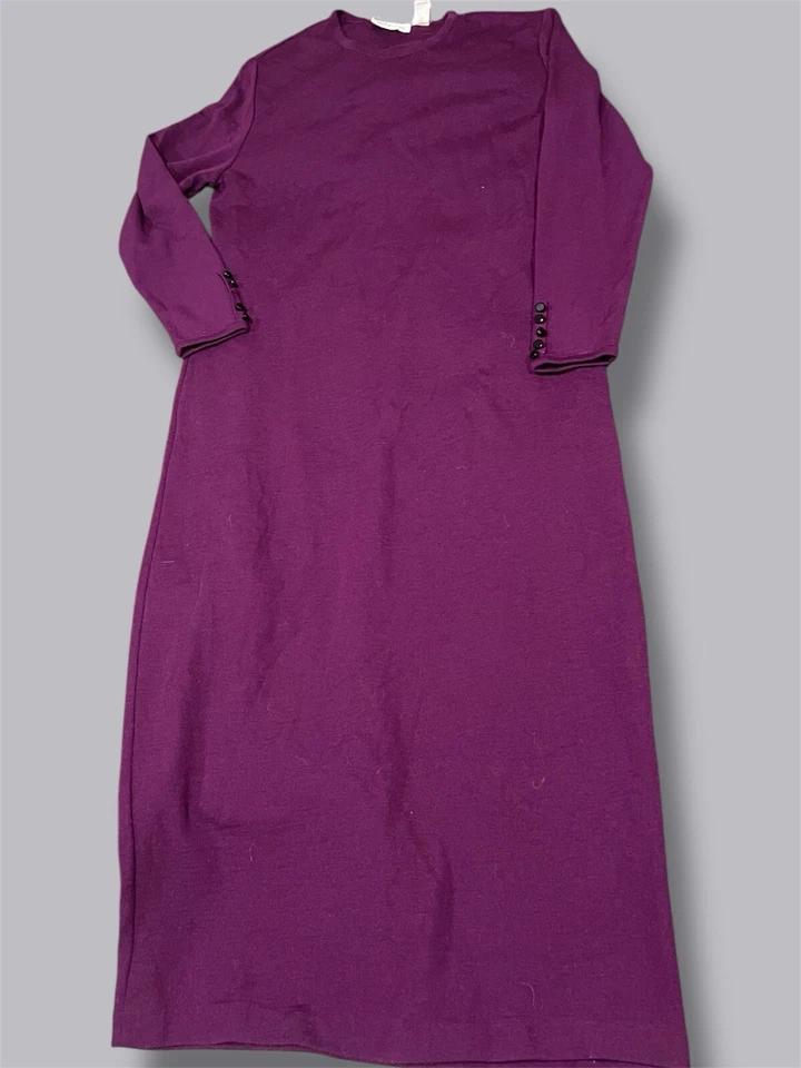 Vintage DANA BUCHMAN Dress 100 % Wool Plum Size Large See Photos - Image 1 of 4