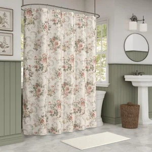 Shower Curtain Pink Floral Shabby Chic Polyester - Picture 1 of 2