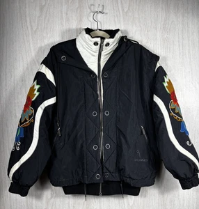 Head Women’s Ski Jacket 10R Hooded Black Embroidered Retro Snow Coat - Picture 1 of 9