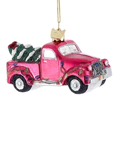 Kurt Adler Noble Gems Red Truck with Christmas Tree Glass Ornament KSA Tag