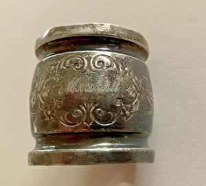 Unmarked Wide Embossed Scrollwork Silver-Plate Napkin Engraved Marshall Monogram - Picture 1 of 7