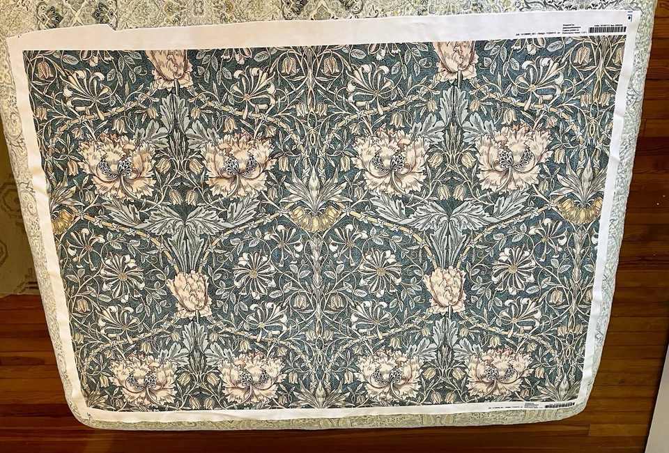 Madreselva William Morris Tela Amarillo Teal Rendimiento Terciopelo Flor Cuchara 1 yarda Foto 1 de 4